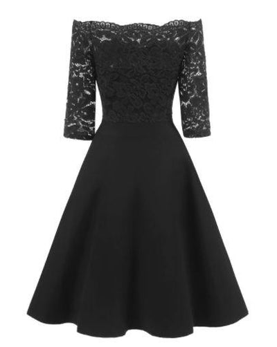 Vestido Vintage Cuello Barco Negro