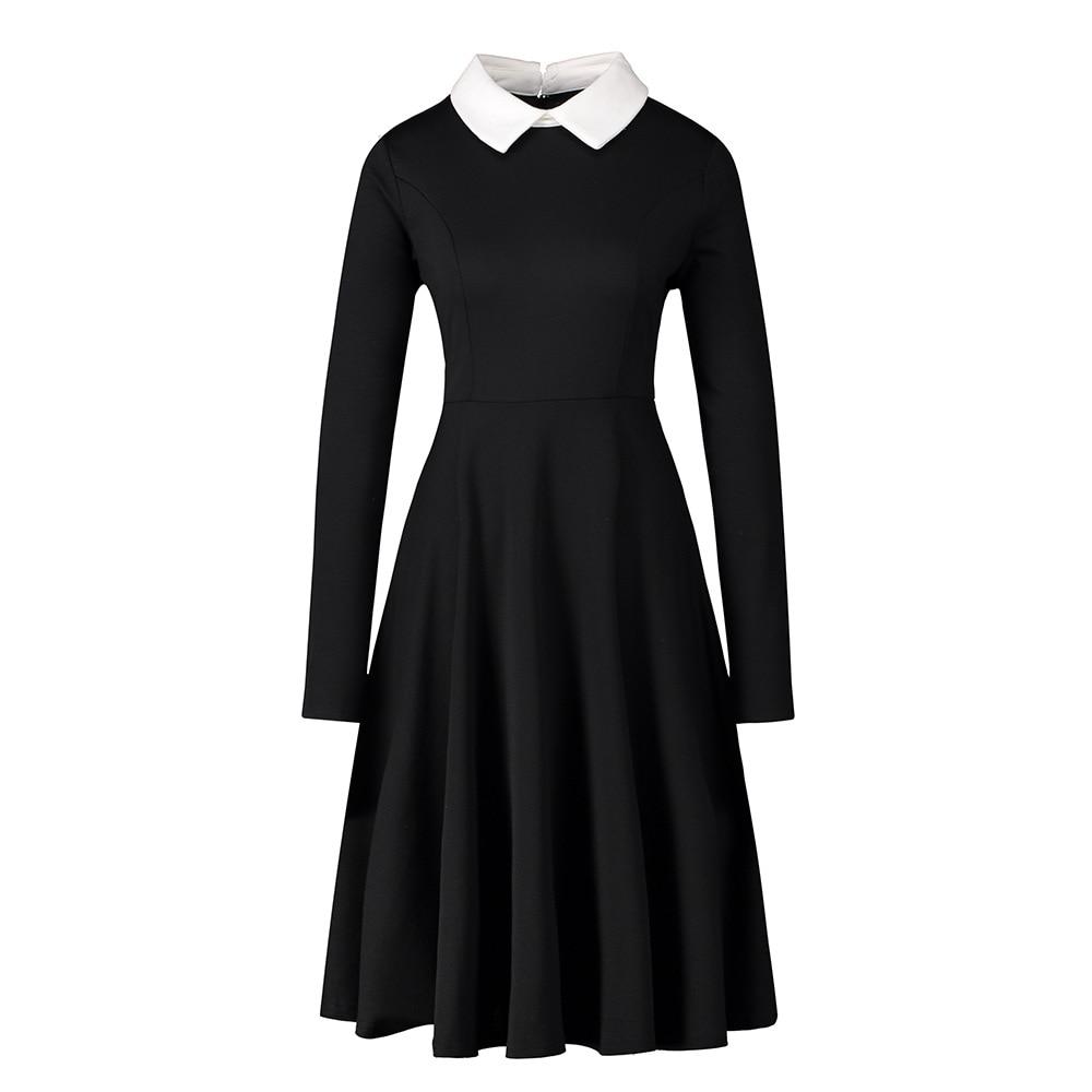 Vestido Vintage Negro Con Cuello Blanco