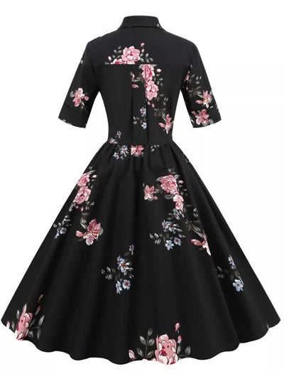 Vestido Vintage Negro Con Cuello Vuelto