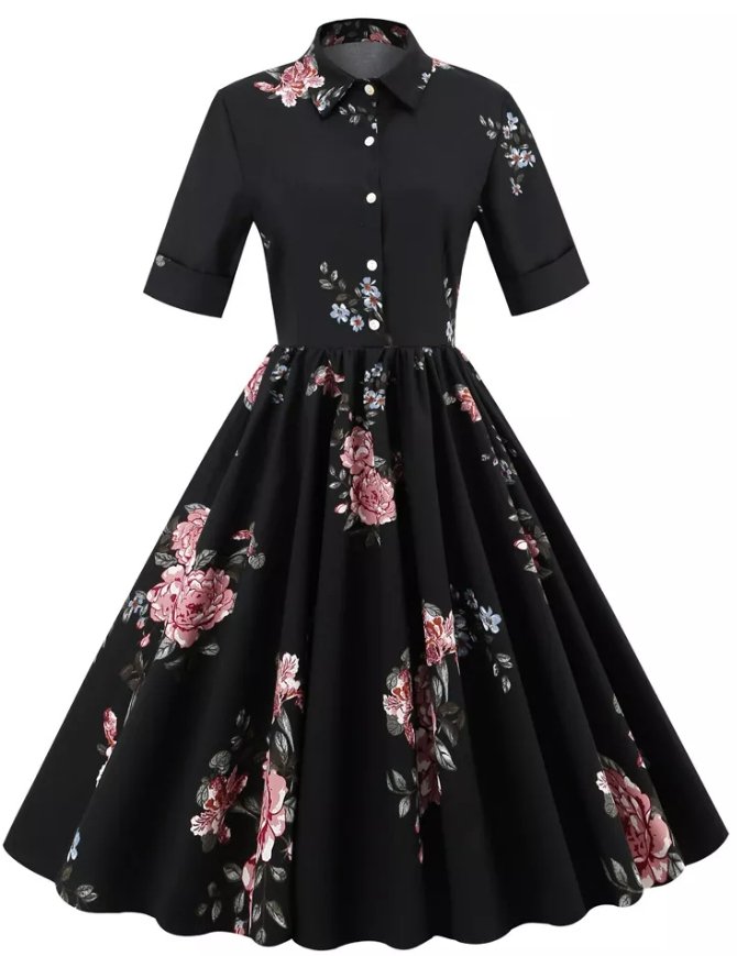 Vestido Vintage Negro Con Cuello Vuelto