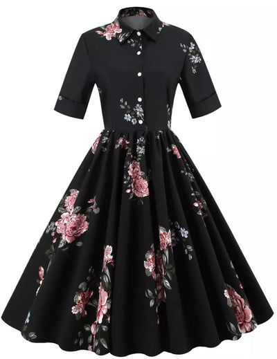 Vestido Vintage Negro Con Cuello Vuelto
