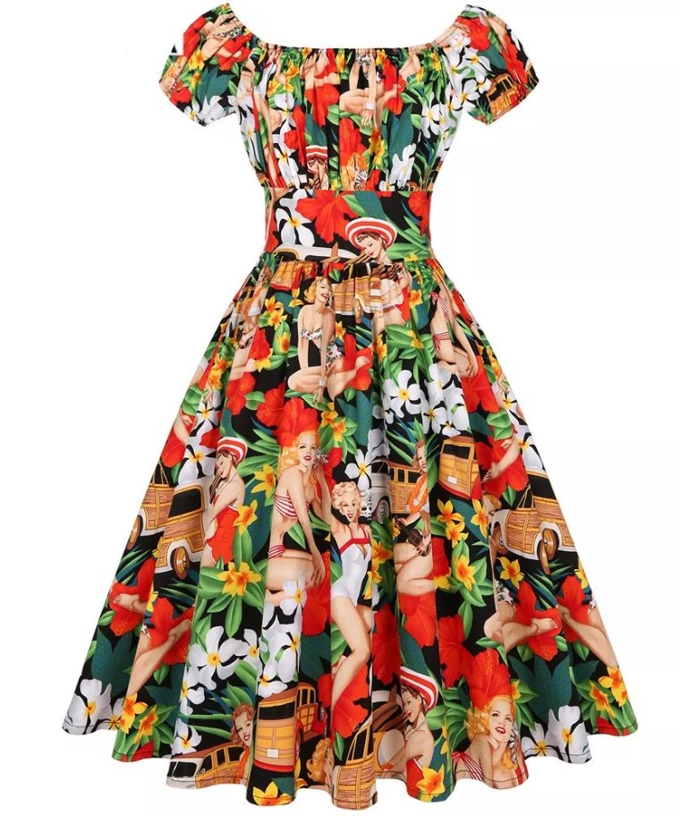 Vestido Pin Up Vintage Blanco Talla Grande