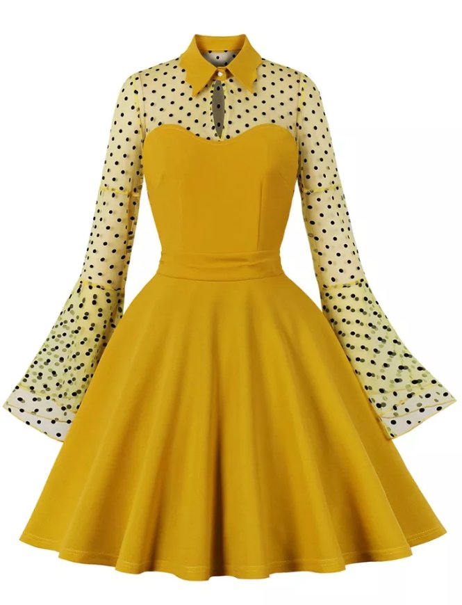 Vestido Pin Up Vintage Talla Grande Amarillo