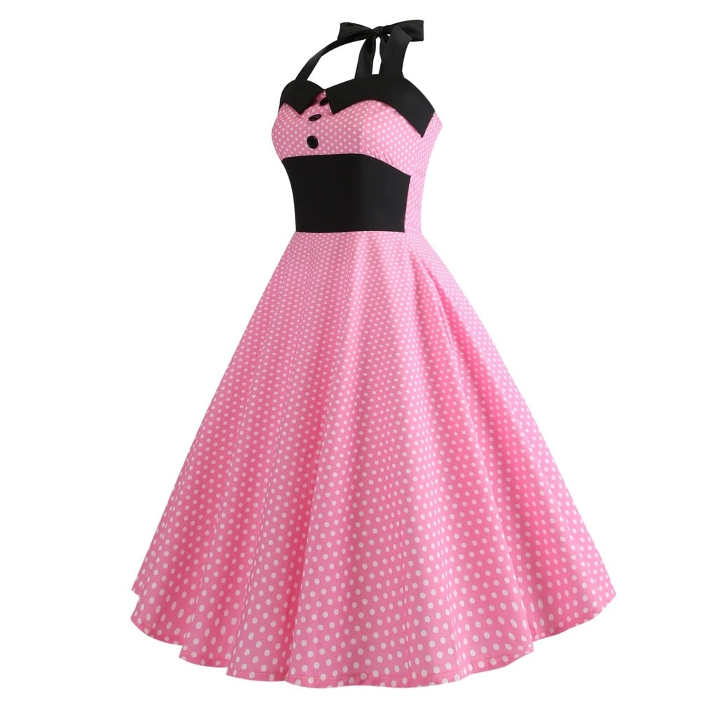 Vestido Pin-Up Rosa Con Lunares Vintage