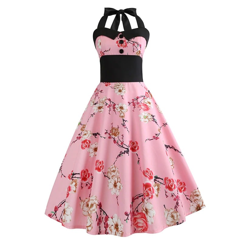 Vestido Pin-Up Vintage Floral Rosa