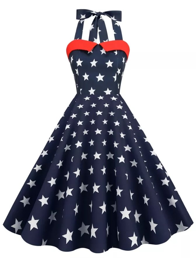 Vestido Vintage Pin Up Estampado Usa