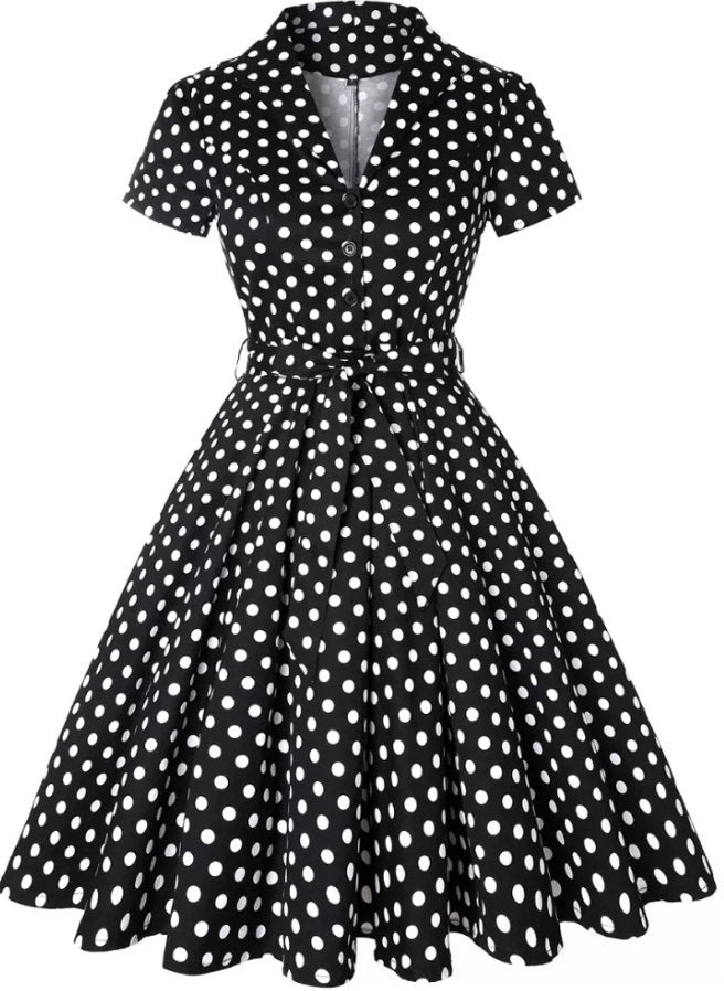 Vestido Pin Up Vintage Lunares Negro