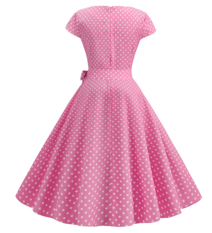 Vestido Pin Up Vintage Rosa Lunares