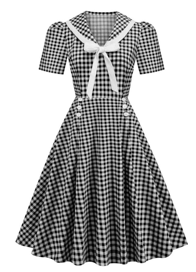Vestido Pin Up Vintage Cuadros Negro