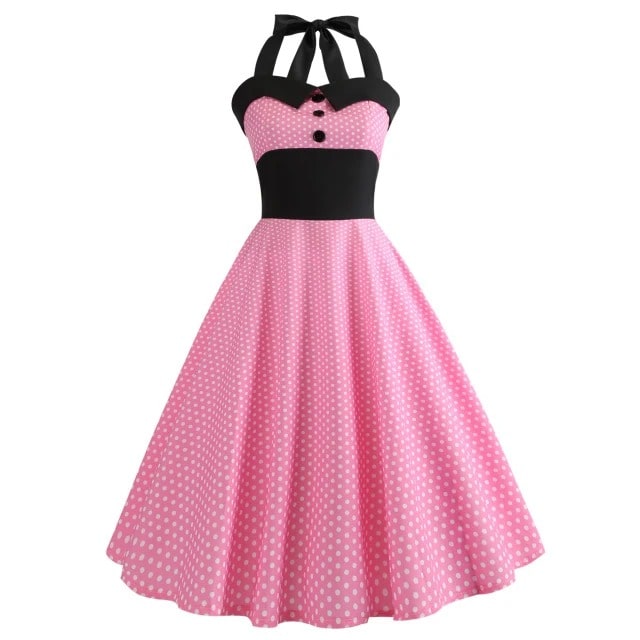 Vestido Pin-Up Rosa Con Lunares Vintage
