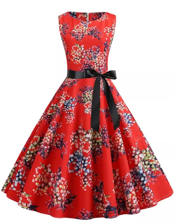 Vestido Pin Up Vintage Flores Rojas