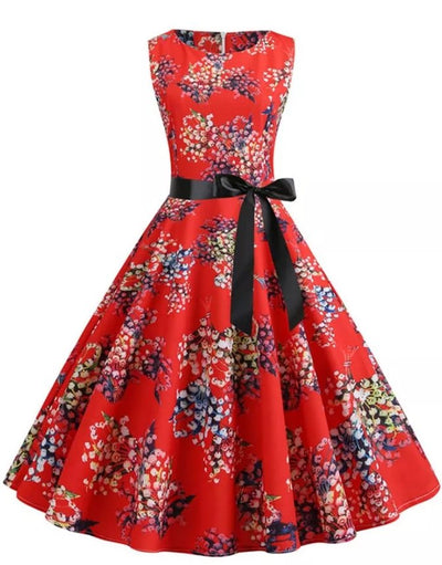 Vestido Pin Up Vintage Flores Rojas