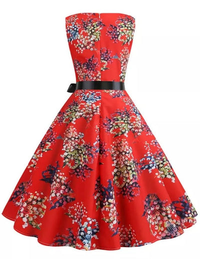 Vestido Pin Up Vintage Flores Rojas