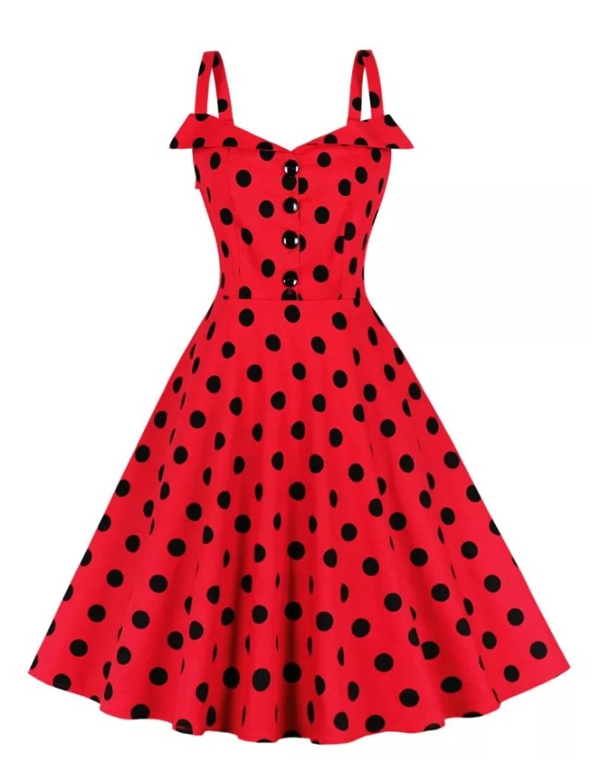 Vestido Pin Up Vintage De Lunares Rojos