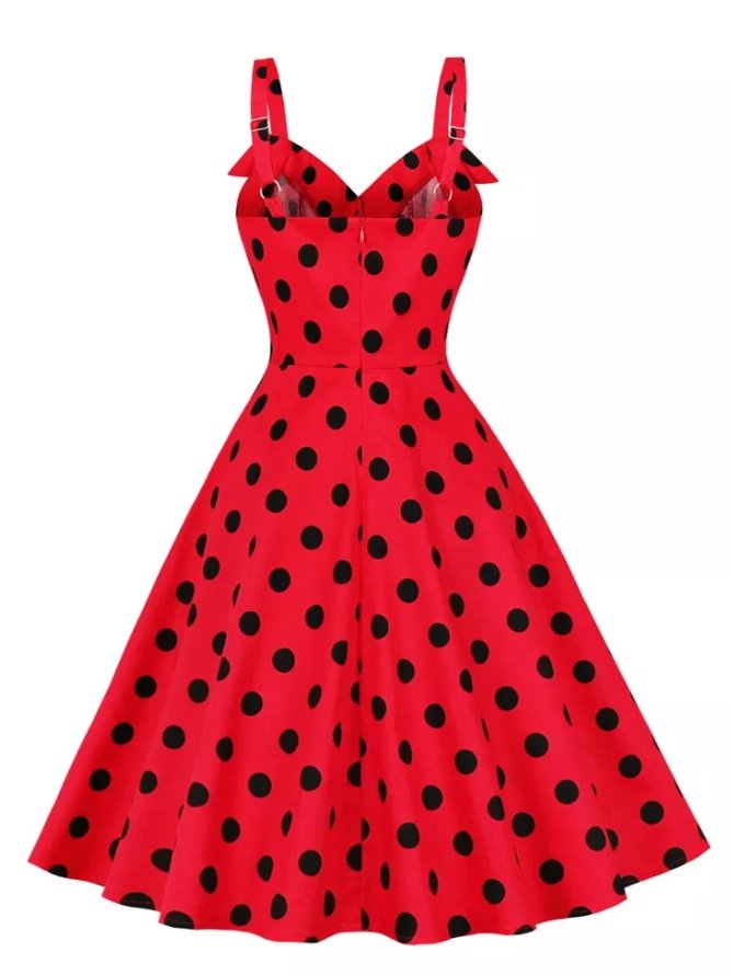 Vestido Pin Up Vintage De Lunares Rojos