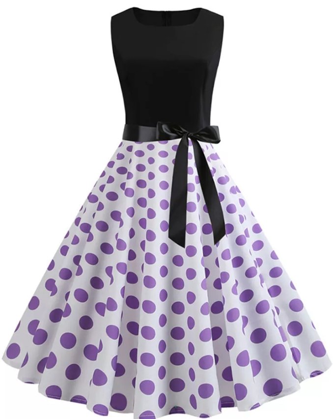 Vestido Pin Up Vintage Morado Lunares