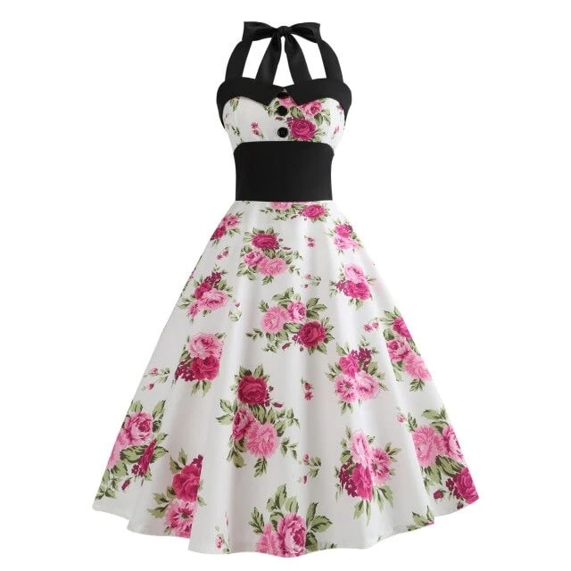 Vestido Pin-Up Floral Blanco Vintage