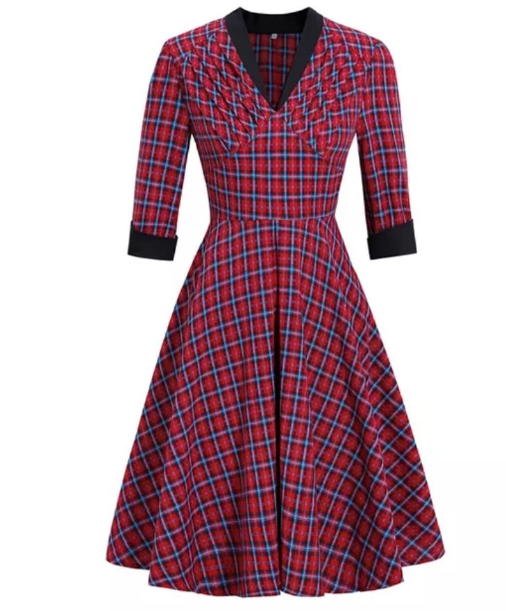 Vestido Vintage De Tartán Rojo