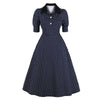 Vestido Vintage A Lunares Azul Marino