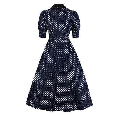 Vestido Vintage A Lunares Azul Marino