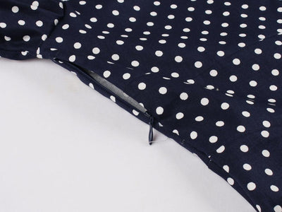 Vestido Vintage A Lunares Azul Marino