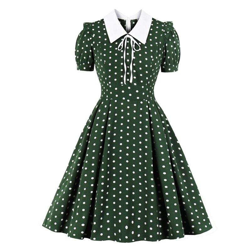Vestido Vintage De Lunares Verde