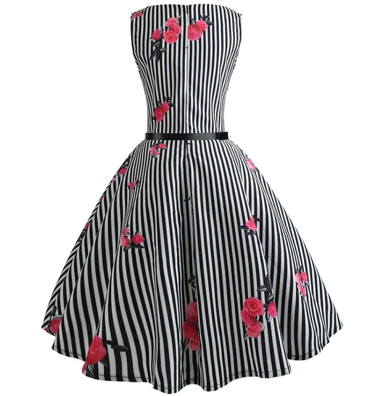 Vestido Vintage De Rayas En Blanco Y Negro