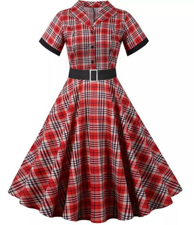 Vestido Vintage Rayas Rojas Y Negras