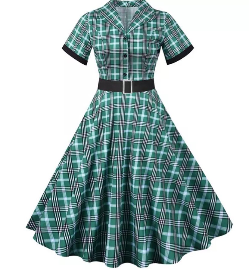Vestido Vintage Rayas Verdes Y Negras
