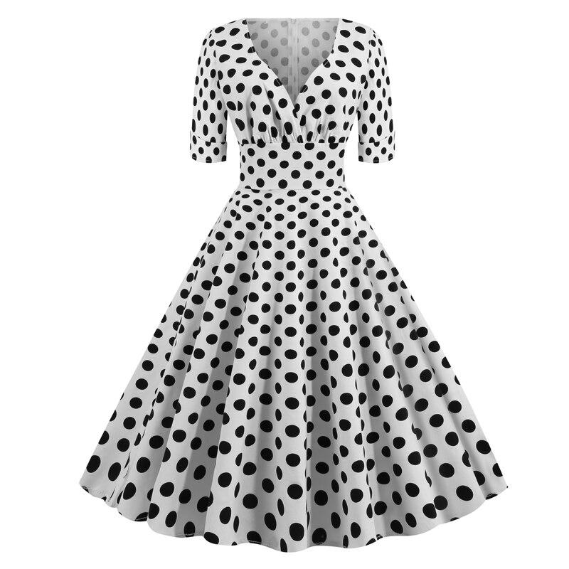 Vestido Vintage Rockabilly 50s Lunares Blancos