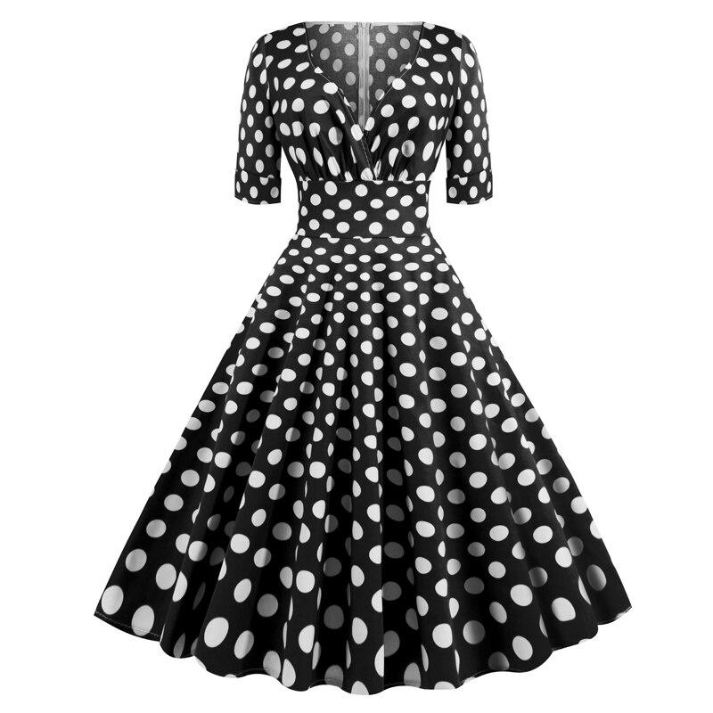 Vestido Vintage Rockabilly 50s Lunares Negros