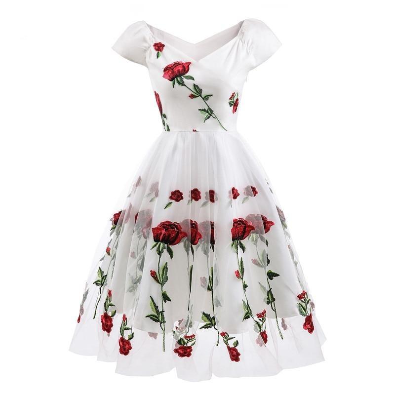 Vestido Vintage Rockabilly De Encaje Blanco
