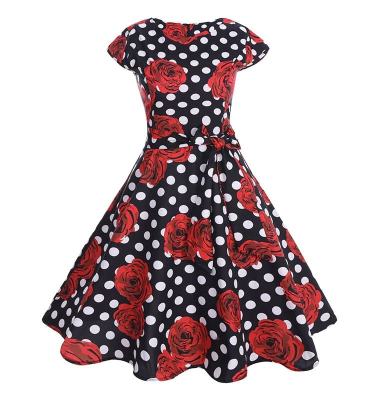Vestido Vintage Romántico Negro Rojo