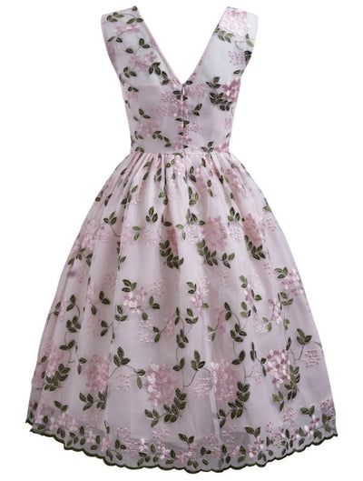 Vestido Vintage Bordado Rosa