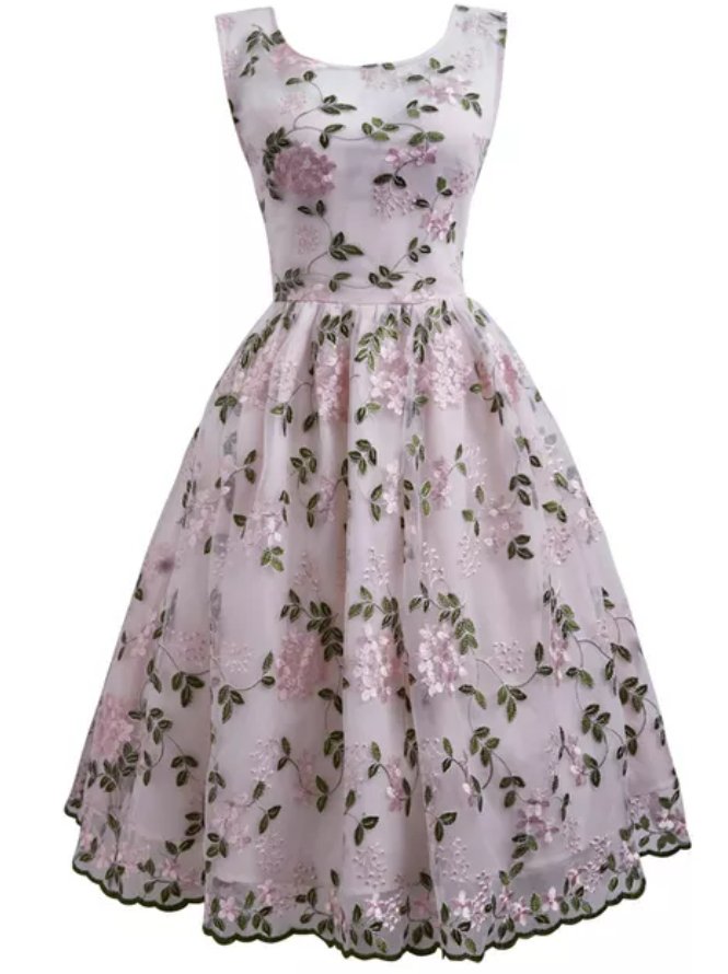 Vestido Vintage Bordado Rosa