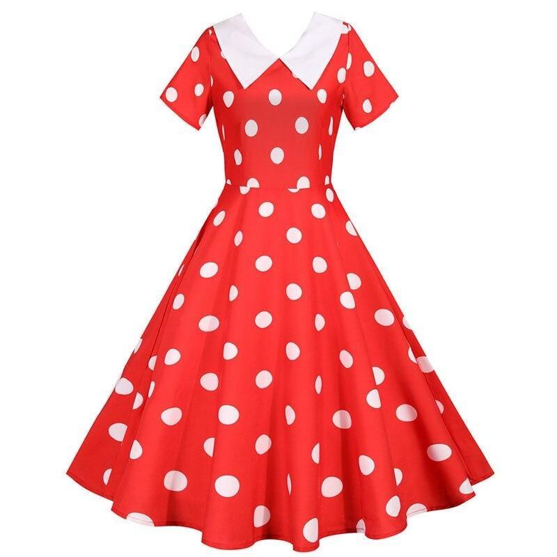Vestido Vintage Rojo Lunares Cuello Ancho