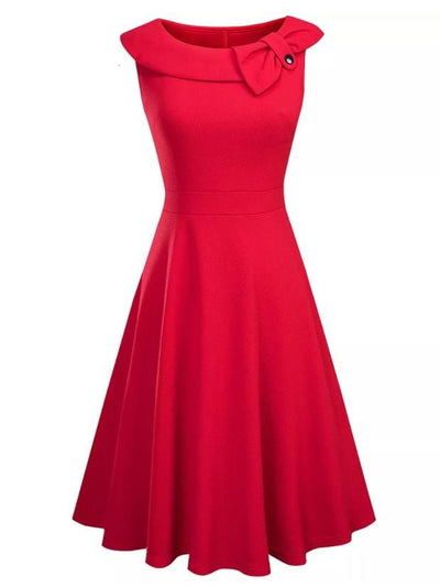 Vestido Rojo Vintage Con Cuello Vuelto