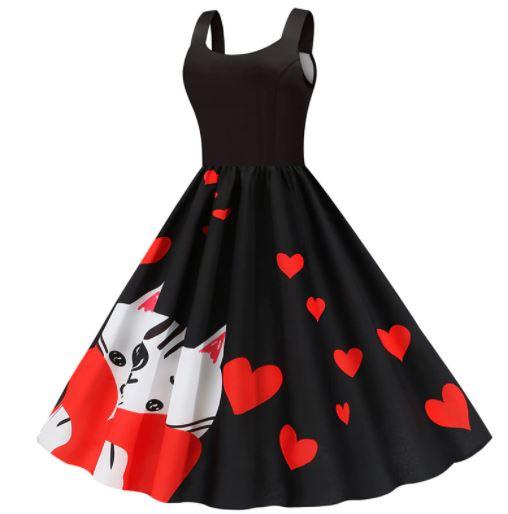 Vestido Vintage De Gato Para El Día De San Valentín