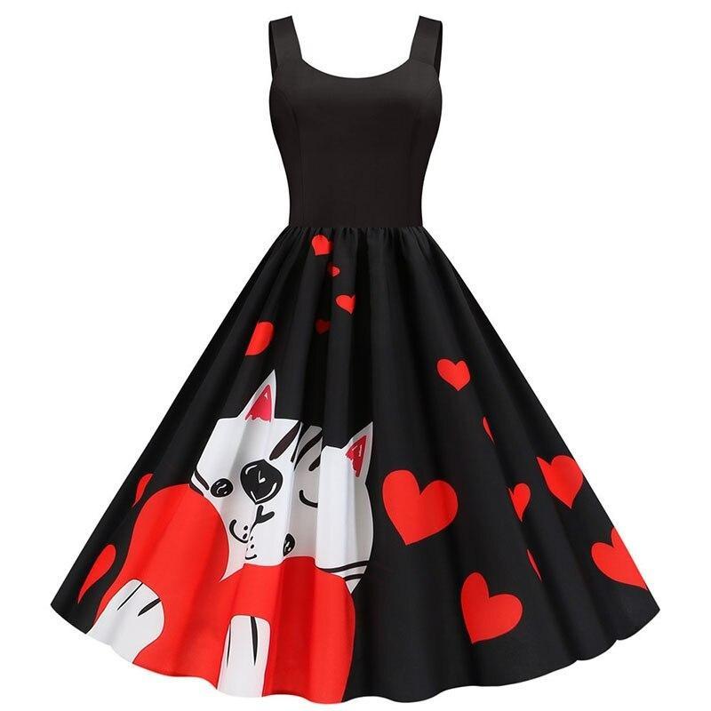 Vestido Vintage De Gato Para El Día De San Valentín