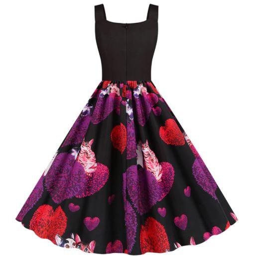 Gatos Del Vestido Negro Del Día De Tarjeta Del Día De San Valentín Del Vintage