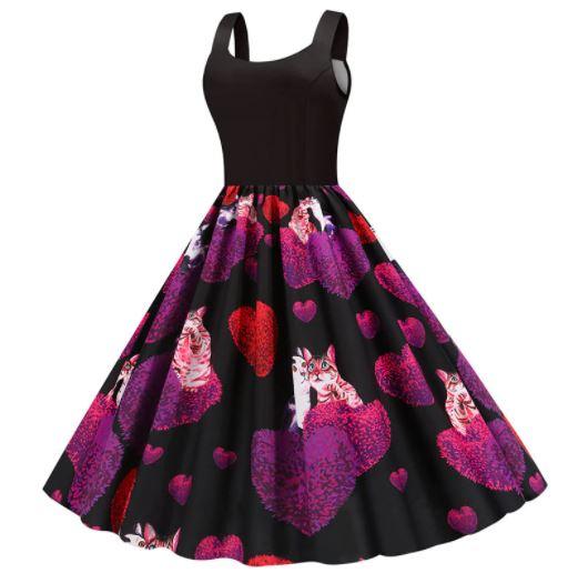 Gatos Del Vestido Negro Del Día De Tarjeta Del Día De San Valentín Del Vintage