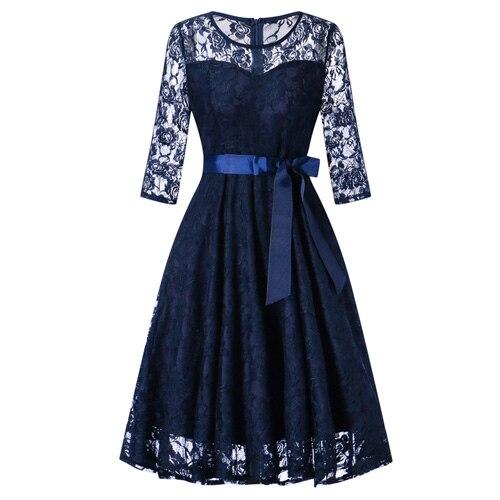 Vestido De Noche De Manga Larga Azul Vintage