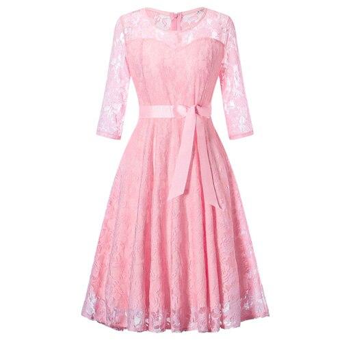 Vestido De Noche De Manga Larga Rosa Vintage