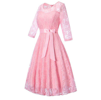 Vestido De Noche De Manga Larga Rosa Vintage