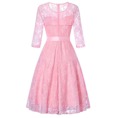 Vestido De Noche De Manga Larga Rosa Vintage
