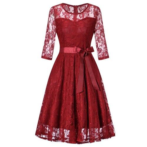 Vestido De Noche De Manga Larga Rojo Vintage
