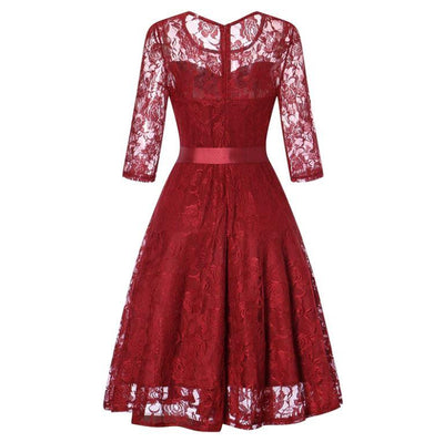 Vestido De Noche De Manga Larga Rojo Vintage