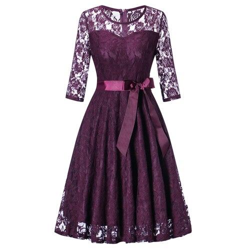 Vestido De Noche De Manga Larga Morado Vintage