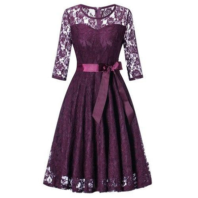 Vestido De Noche De Manga Larga Morado Vintage