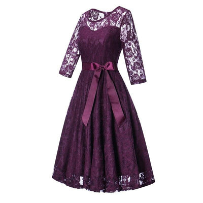 Vestido De Noche De Manga Larga Morado Vintage